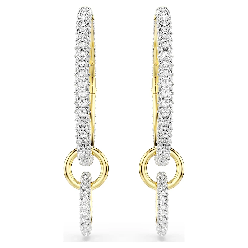 Dextera hoop earrings, Round cut, White, 18K gold finish