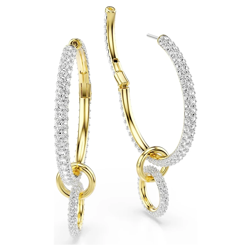 Dextera hoop earrings, Round cut, White, 18K gold finish
