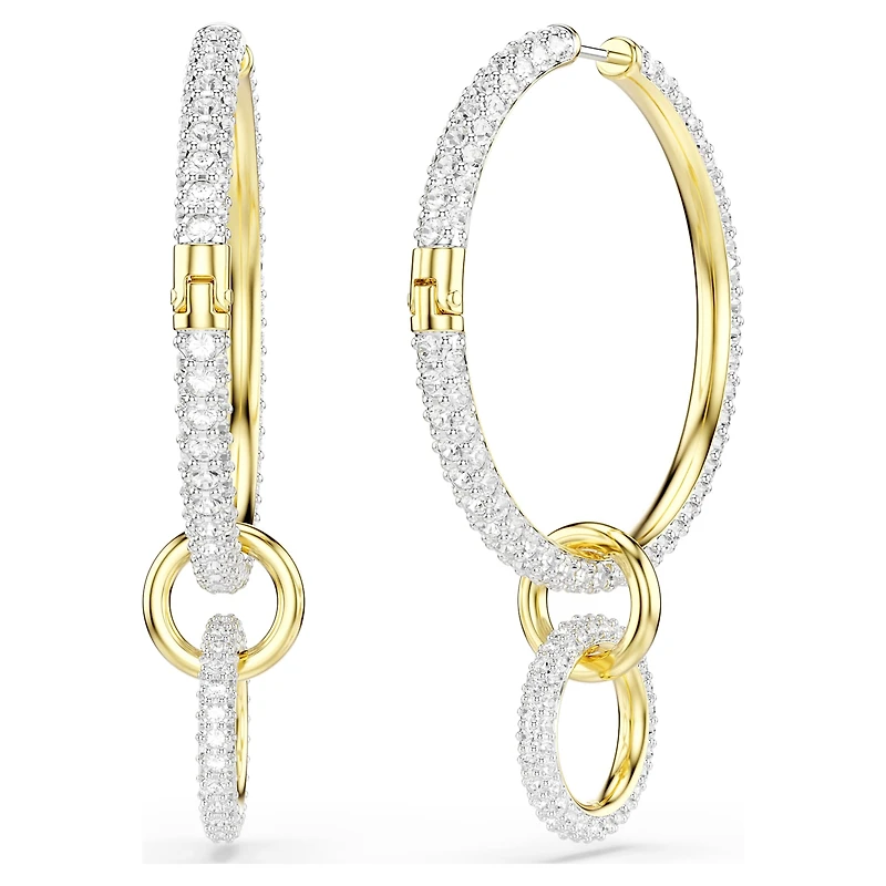 Dextera hoop earrings, Round cut, White, 18K gold finish