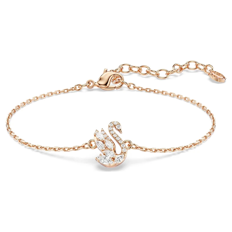 Swan bracelet, Mixed cuts, Swan, White, 18K rose gold finish
