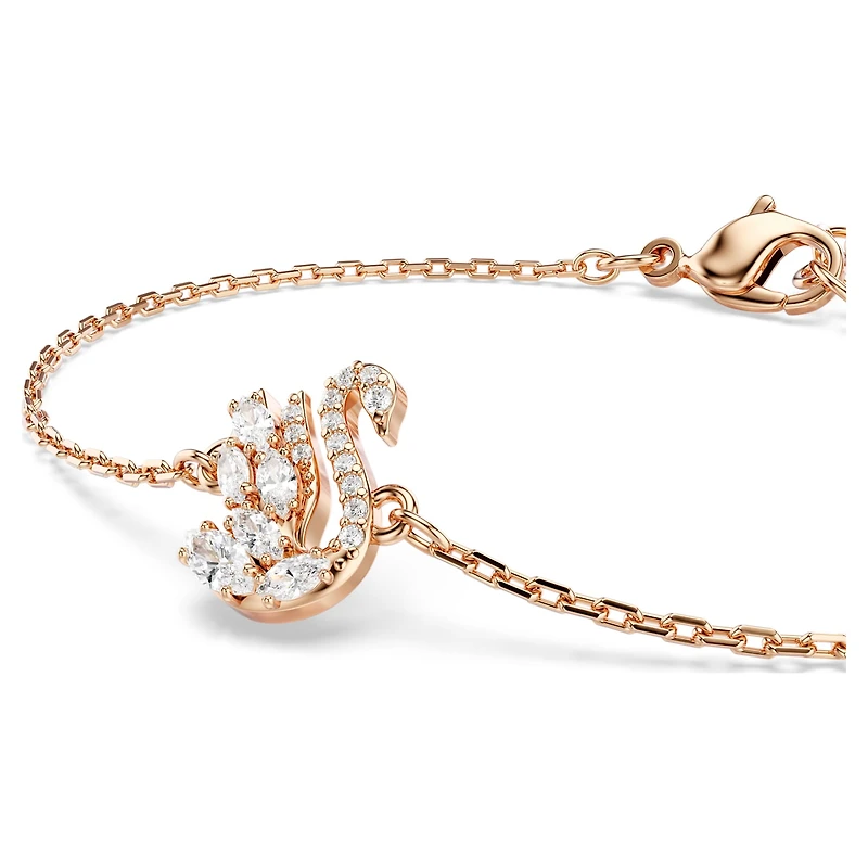 Swan bracelet, Mixed cuts, Swan, White, 18K rose gold finish