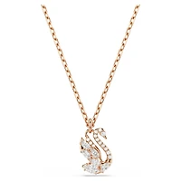Swan pendant, Mixed cuts, Swan, White, 18K rose gold finish