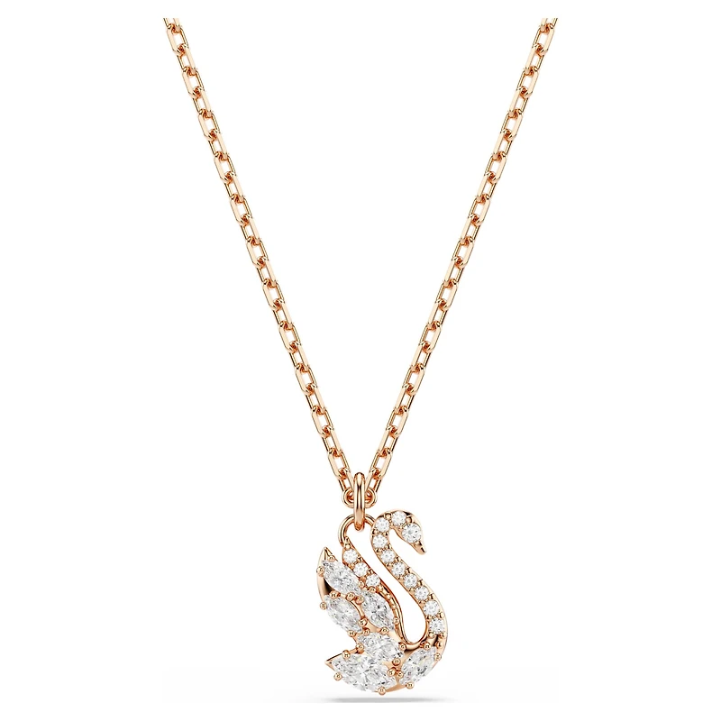 Swan pendant, Mixed cuts, Swan, White, Rose gold-tone plated by SWAROVSKI