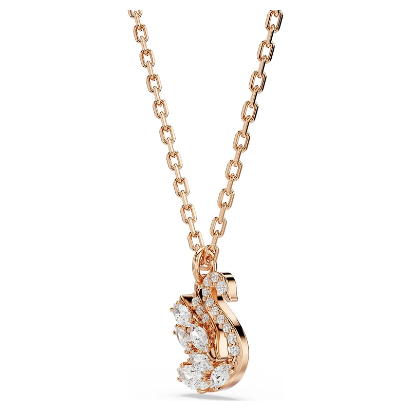 Swan pendant, Mixed cuts, Swan, White, 18K rose gold finish