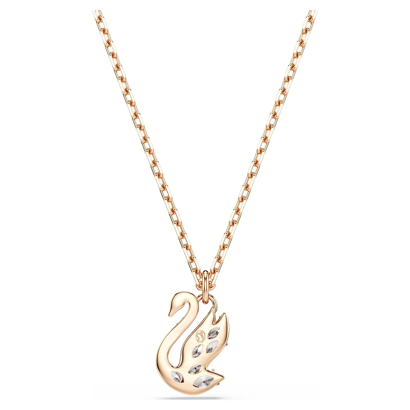 Swan pendant, Mixed cuts, Swan, White, 18K rose gold finish