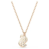 Swan pendant, Mixed cuts, Swan, White, 18K rose gold finish