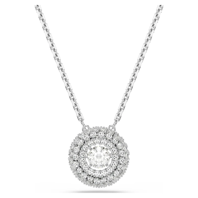 Sublima pendant, Round cut, White, Rhodium plated