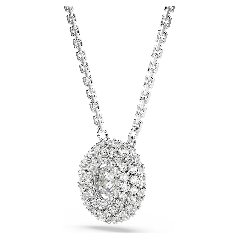 Sublima pendant, Round cut, White, Rhodium plated