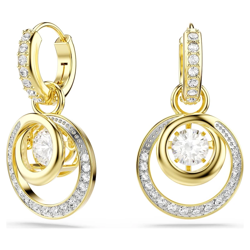 Hyperbola drop earrings, Round cut, White, Gold-tone plated by SWAROVSKI