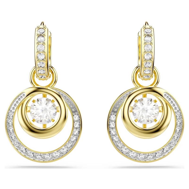 Hyperbola drop earrings, Round cut, White, 18K gold finish