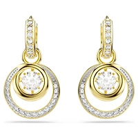 Hyperbola drop earrings, Round cut, White, 18K gold finish
