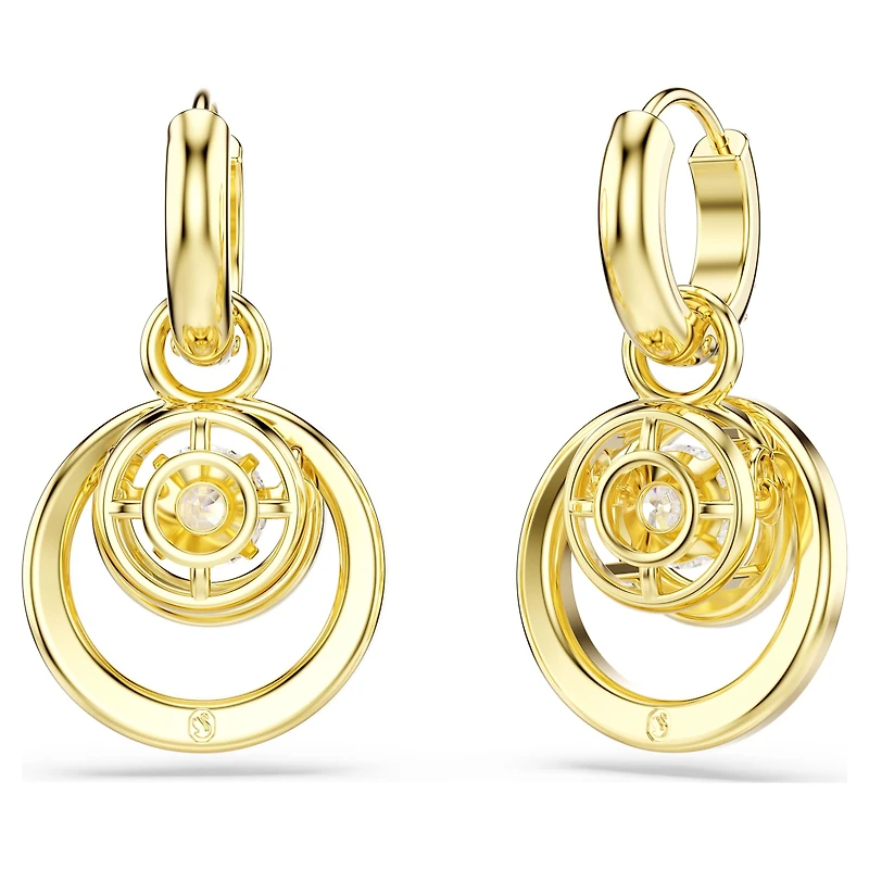 Hyperbola drop earrings, Round cut, White, 18K gold finish