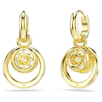 Hyperbola drop earrings, Round cut, White, 18K gold finish