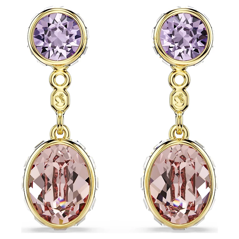 Chroma drop earrings, Mixed cuts, Multicoloured, 18K gold finish