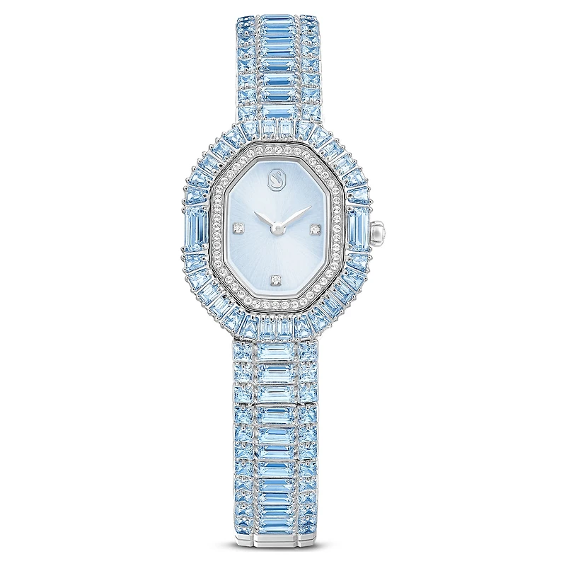 Matrix octagon watch, Baguette cut, Metal bracelet, Blue, Stainless steel