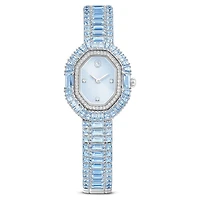 Matrix octagon watch, Baguette cut, Metal bracelet, Blue, Stainless steel