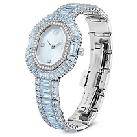 Matrix octagon watch, Baguette cut, Metal bracelet, Blue, Stainless steel