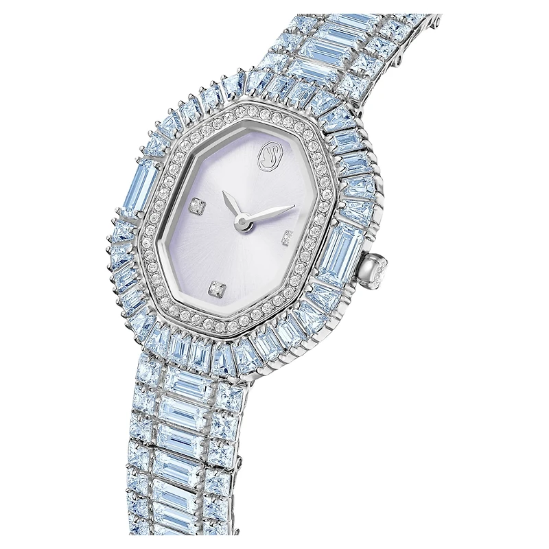 Matrix octagon watch, Baguette cut, Metal bracelet, Blue, Stainless steel