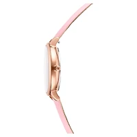 Teddy watch, Swiss Made, Leather strap, Pink, Rose gold-tone finish by SWAROVSKI