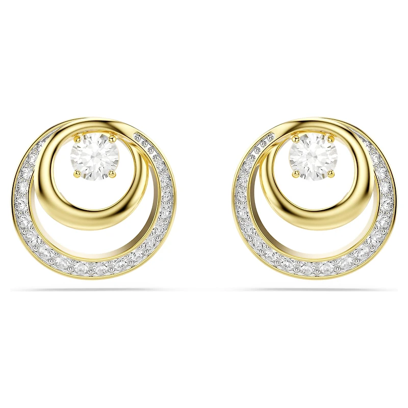 Hyperbola stud earrings, Round cut, White, 18K gold finish
