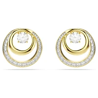 Hyperbola stud earrings, Round cut, White, 18K gold finish