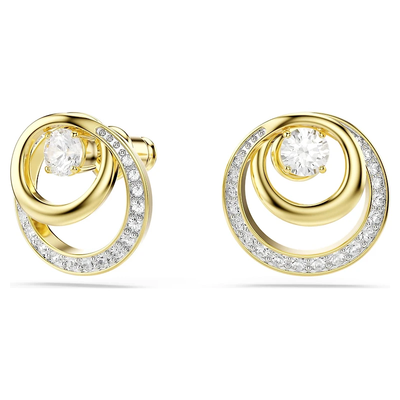 Hyperbola stud earrings, Round cut, White, 18K gold finish