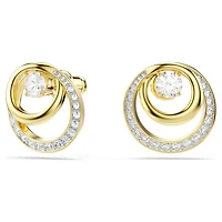 Hyperbola stud earrings, Round cut, White, 18K gold finish