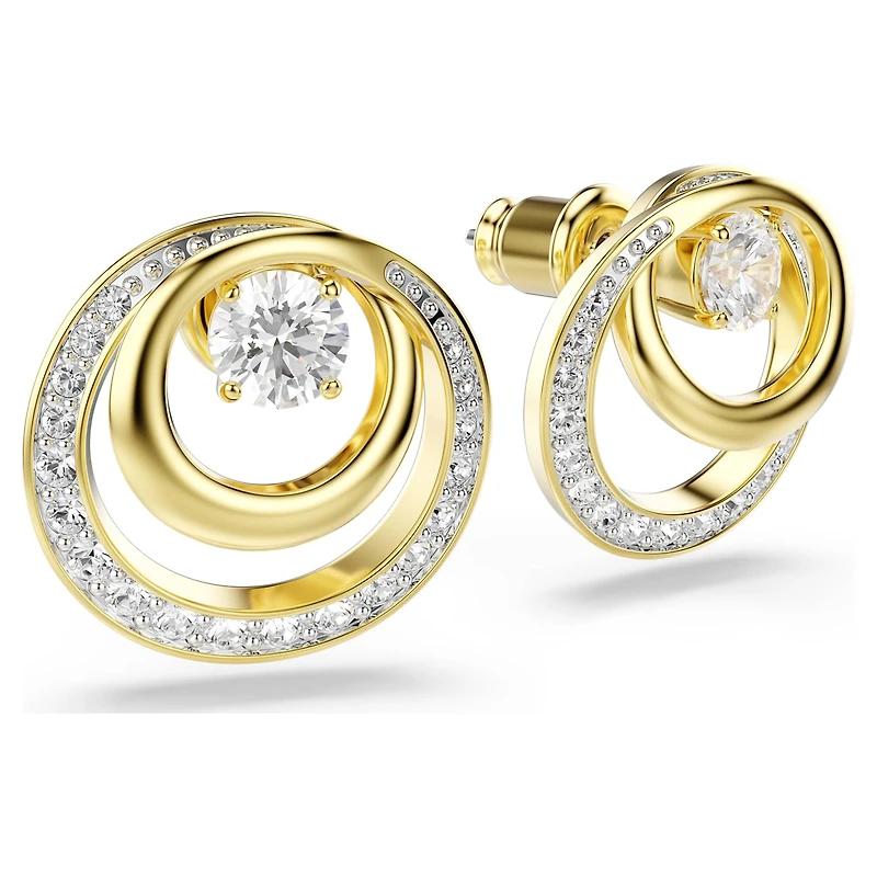 Hyperbola stud earrings, Round cut, White, 18K gold finish