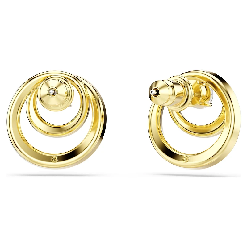 Hyperbola stud earrings, Round cut, White, 18K gold finish