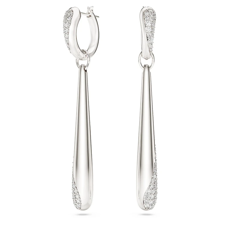 Swarovski Classica drop and hoop earrings, Round cut, White, Sterling silver