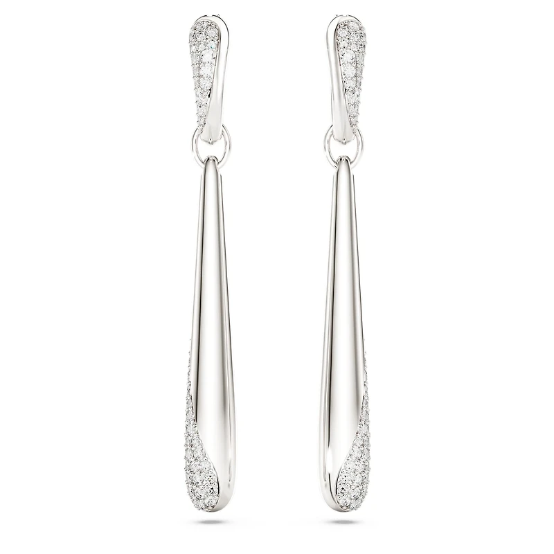 Swarovski Classica drop and hoop earrings, Round cut, White, Sterling silver
