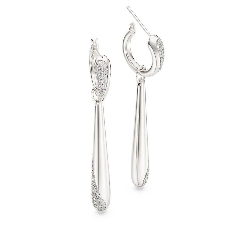 Swarovski Classica drop and hoop earrings, Round cut, White, Sterling silver