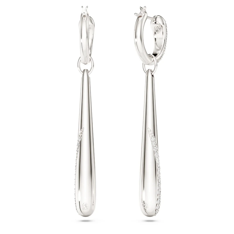 Classica drop and hoop earrings, Round cut, White, Sterling silver