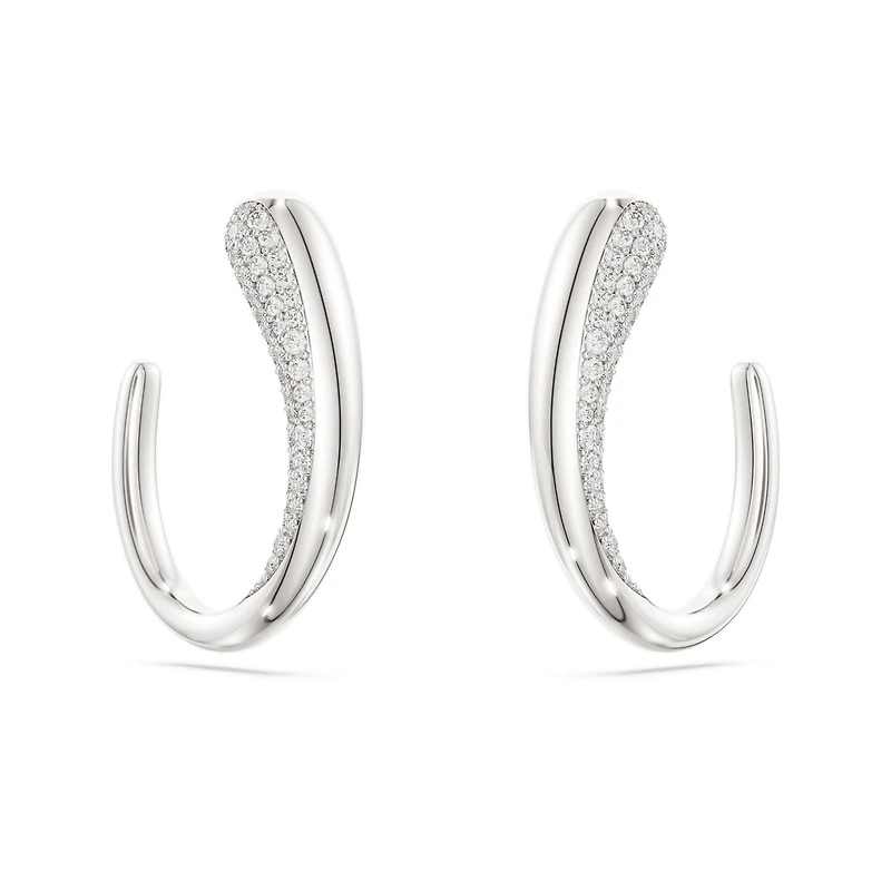 Swarovski Classica hoop earrings, Round cut, White, Sterling silver