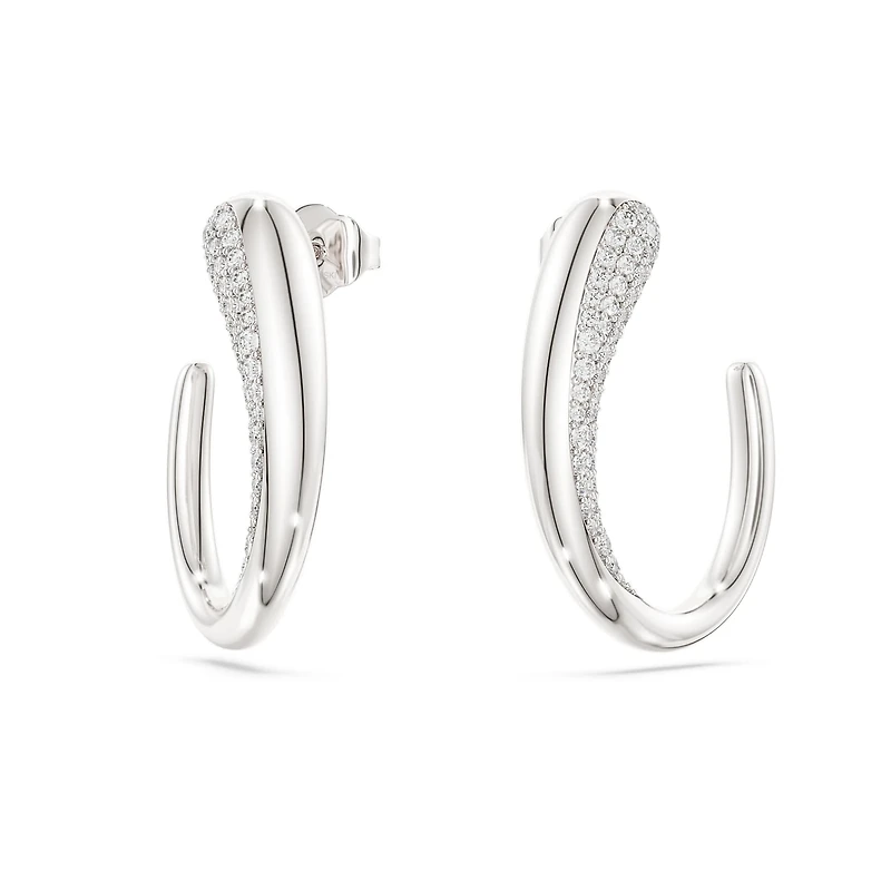 Swarovski Classica hoop earrings, Round cut, White, Sterling silver