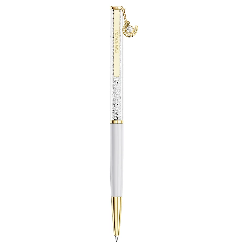 Crystalline ballpoint pen, Horseshoe, White, White lacquered, gold-tone plated by SWAROVSKI