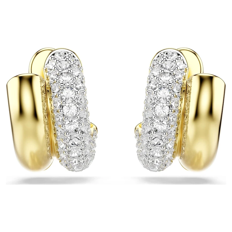 Dextera hoop earrings, Round cut, Mini, White, 18K gold finish