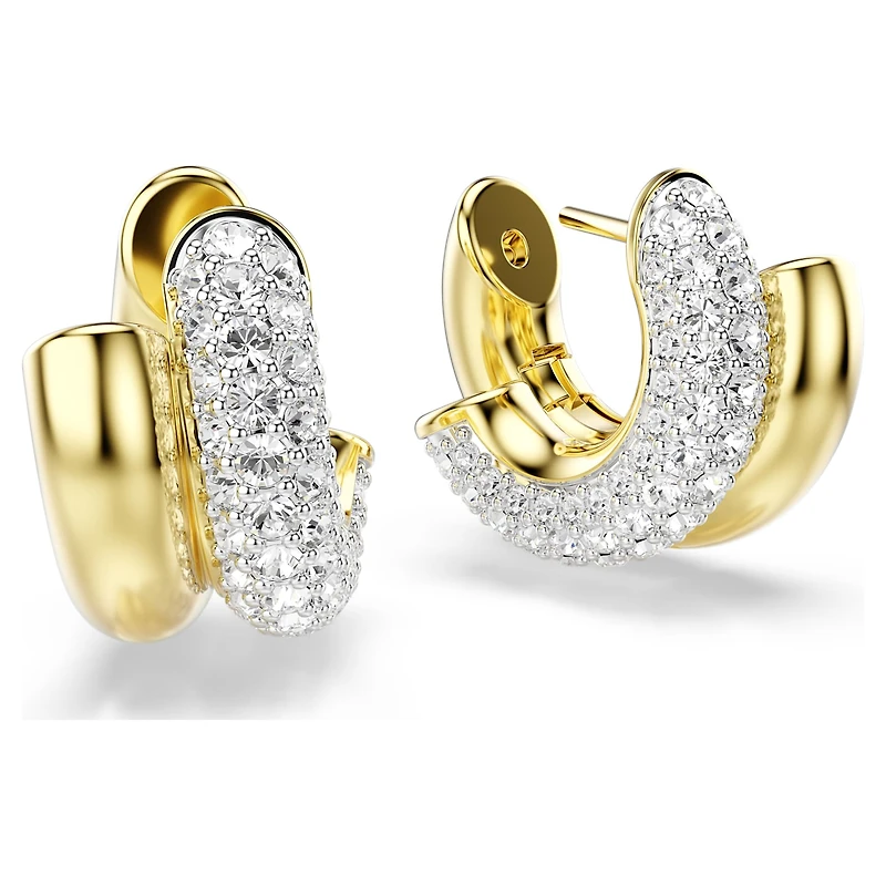 Dextera hoop earrings, Round cut, Mini, White, 18K gold finish