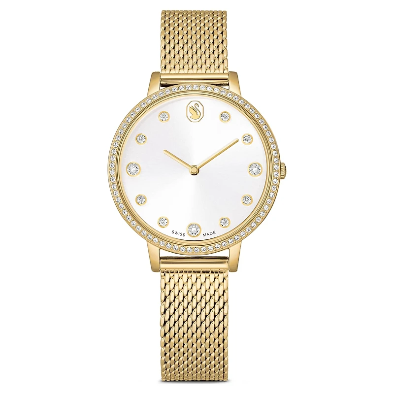 Clarica watch, Swiss Made, Metal bracelet, Gold tone, Gold-tone finish by SWAROVSKI