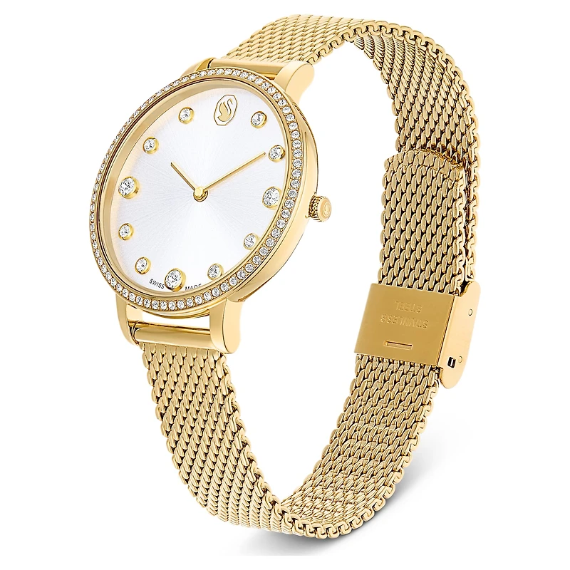 Clarica watch, Swiss Made, Metal bracelet, Gold tone, Gold-tone finish by SWAROVSKI