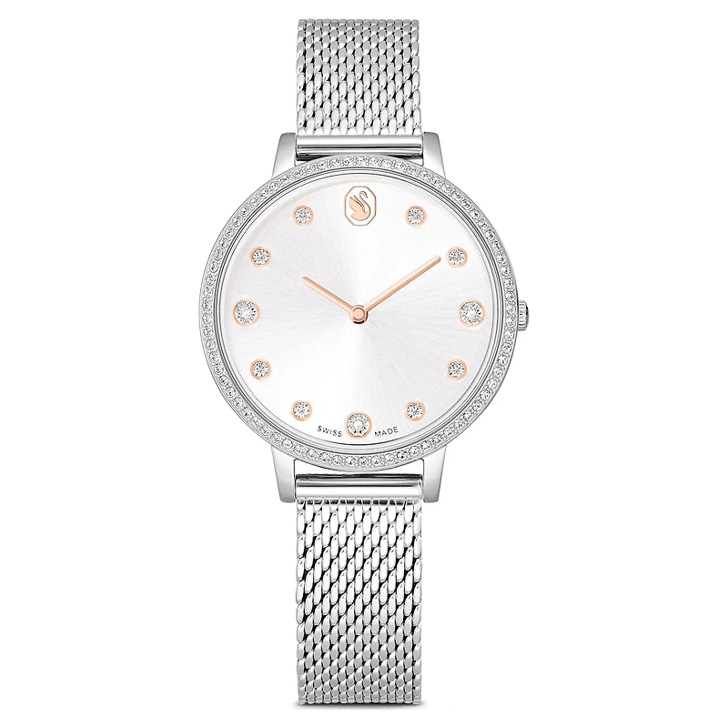 Clarica watch, Swiss Made, Metal bracelet, Silver Tone, Stainless steel by SWAROVSKI