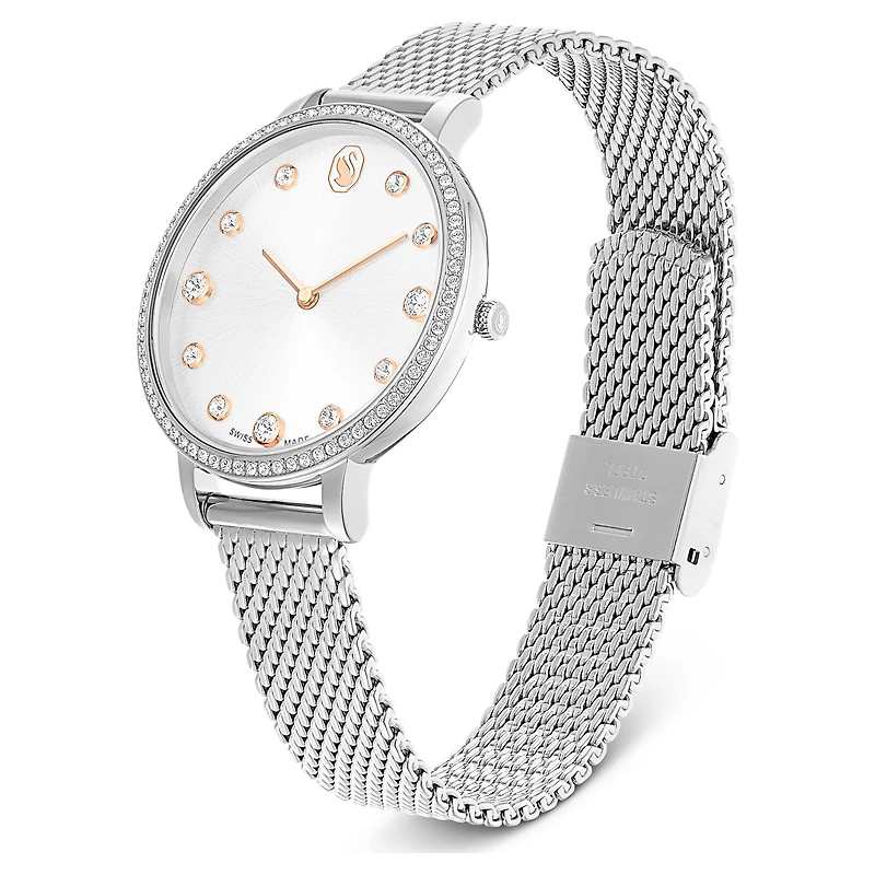 Clarica watch, Swiss Made, Metal bracelet, Silver Tone, Stainless steel by SWAROVSKI
