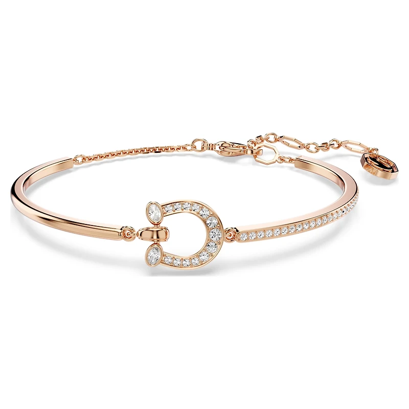 Symbolica bangle, Pavé, Horseshoe, White, Rose gold-tone plated by SWAROVSKI