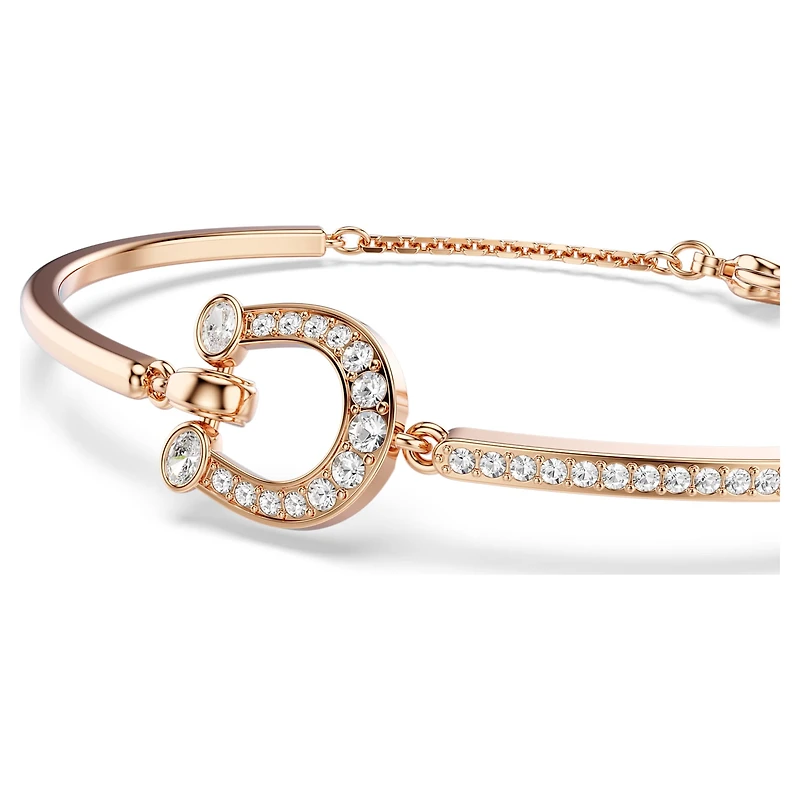 Symbolica bangle, Pavé, Horseshoe, White, 18K rose gold finish