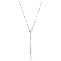 Symbolica y necklace, Crystal pearl, Pavé, Horse shoe, White, 18K rose gold finish