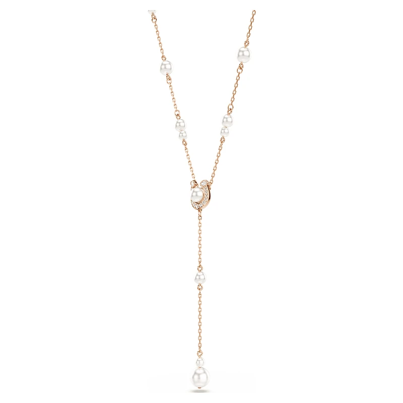 Symbolica Y necklace, Crystal pearl, Pavé, Horseshoe, White, 18K rose gold finish