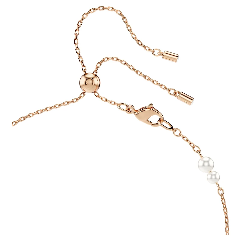 Symbolica y necklace, Crystal pearl, Pavé, Horse shoe, White, 18K rose gold finish