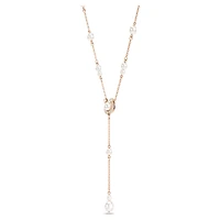 Symbolica Y necklace, Crystal pearl, Pavé, Horseshoe, White, Rose gold-tone plated by SWAROVSKI