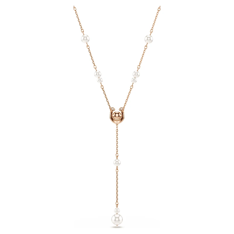 Symbolica y necklace, Crystal pearl, Pavé, Horse shoe, White, 18K rose gold finish