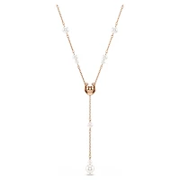Symbolica y necklace, Crystal pearl, Pavé, Horse shoe, White, 18K rose gold finish